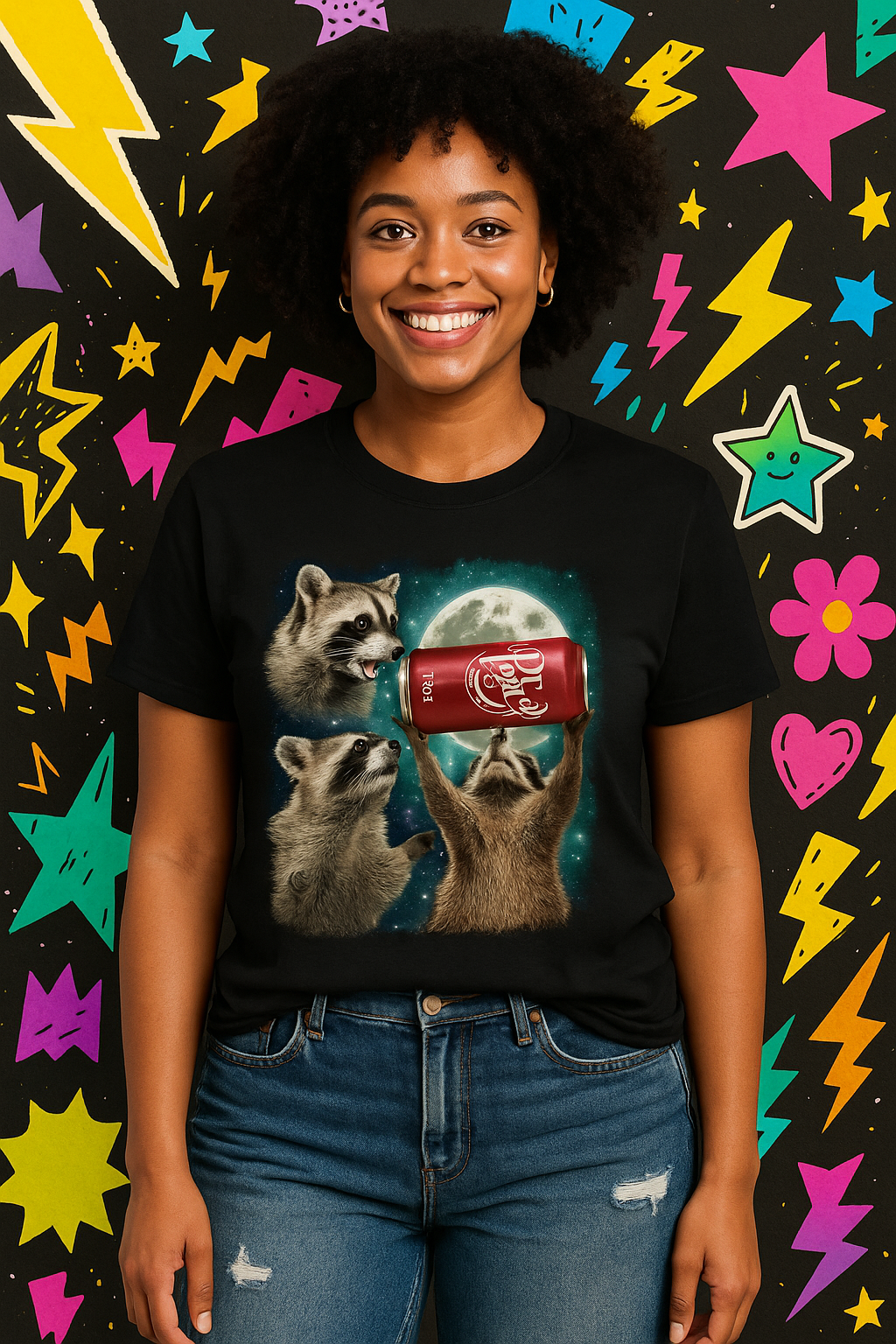 Three Raccoons & a Dr Pepper – Funny Moonlight Trash Panda T-Shirt
