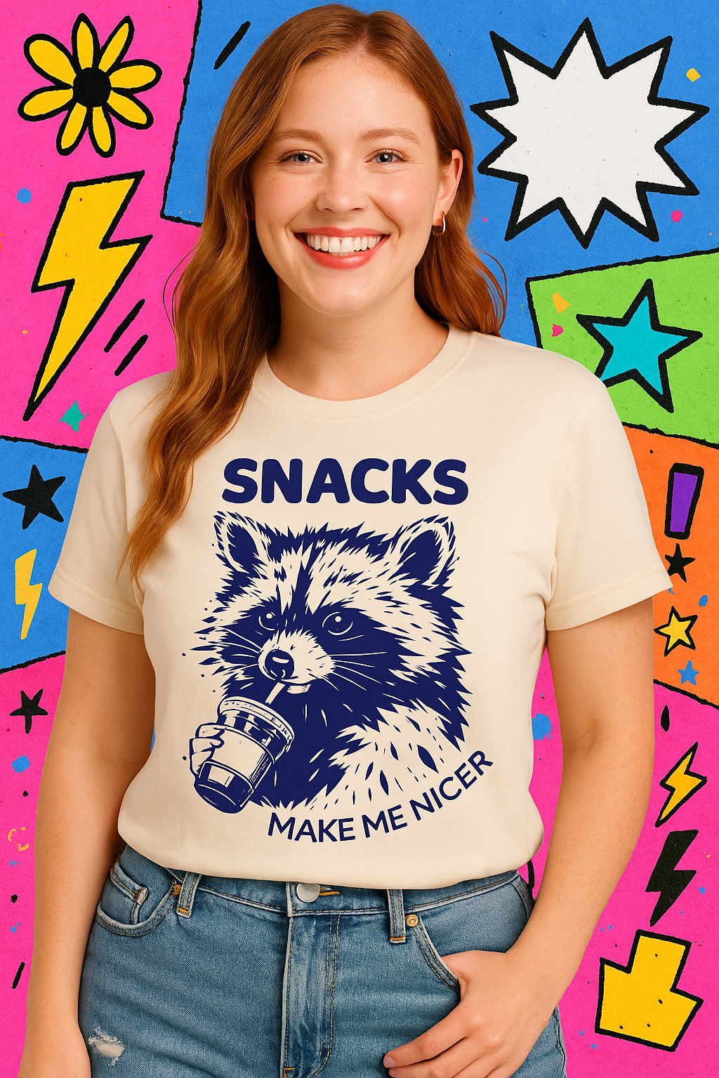 Snacks Make Me Nicer Shirt – Funny Raccoon Tee for Snack Lovers & Moody People