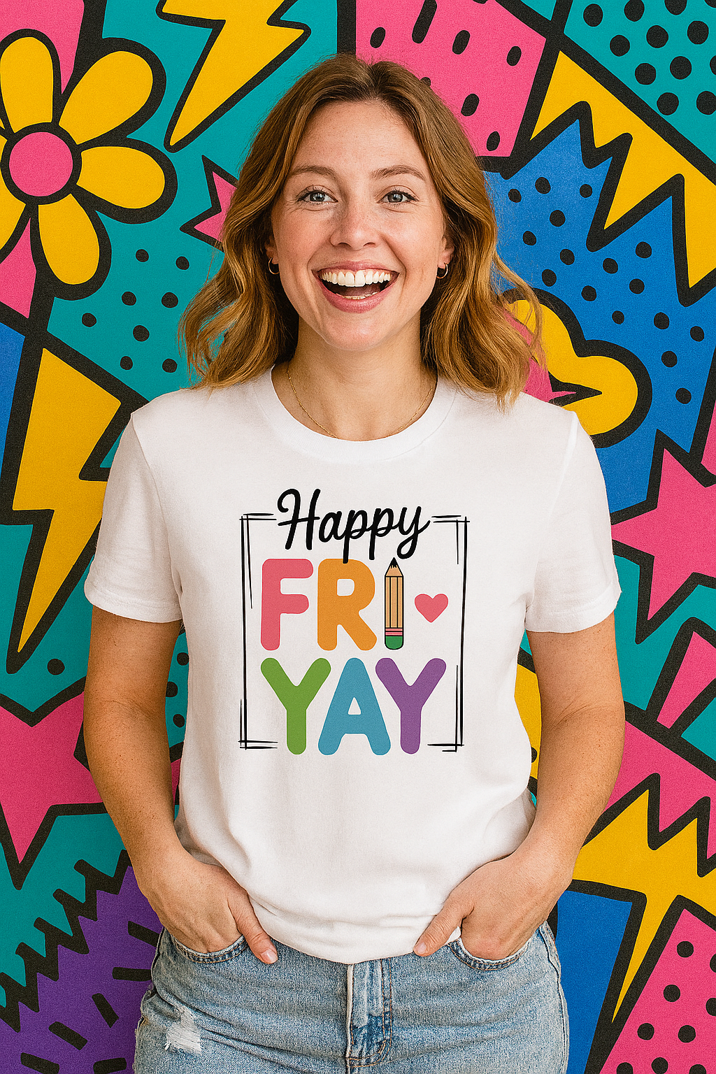 Happy Fri-YAY Teacher Tee – Bright, Bold & Weekend-Ready