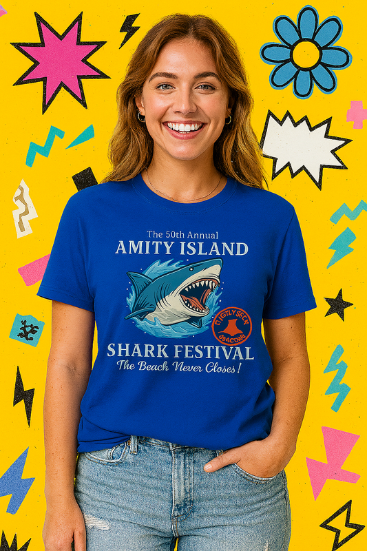 Amity Island Shark Festival Tee – 50 Years of Bites & Beaches