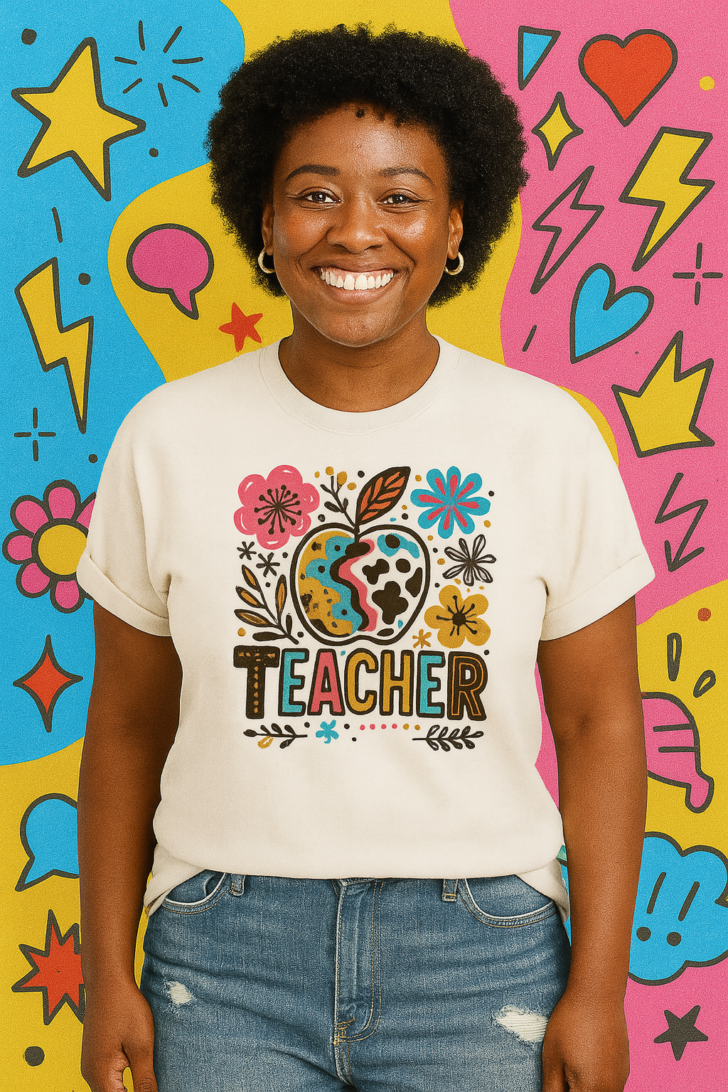 Boho Floral Teacher Tee – Retro Vibes, Real Impact
