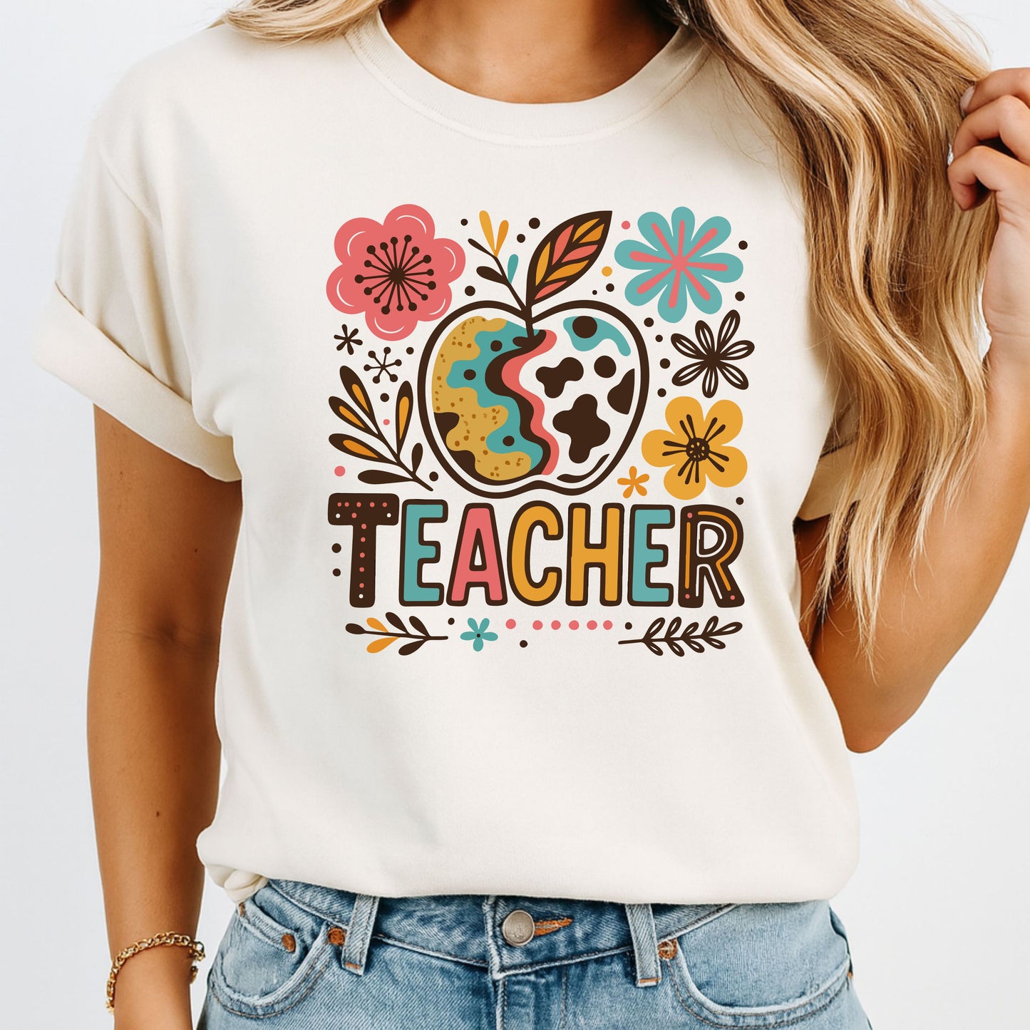 Boho Floral Teacher Tee – Retro Vibes, Real Impact